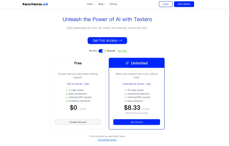 Textero AI Review: Textero AI Pricing Plans